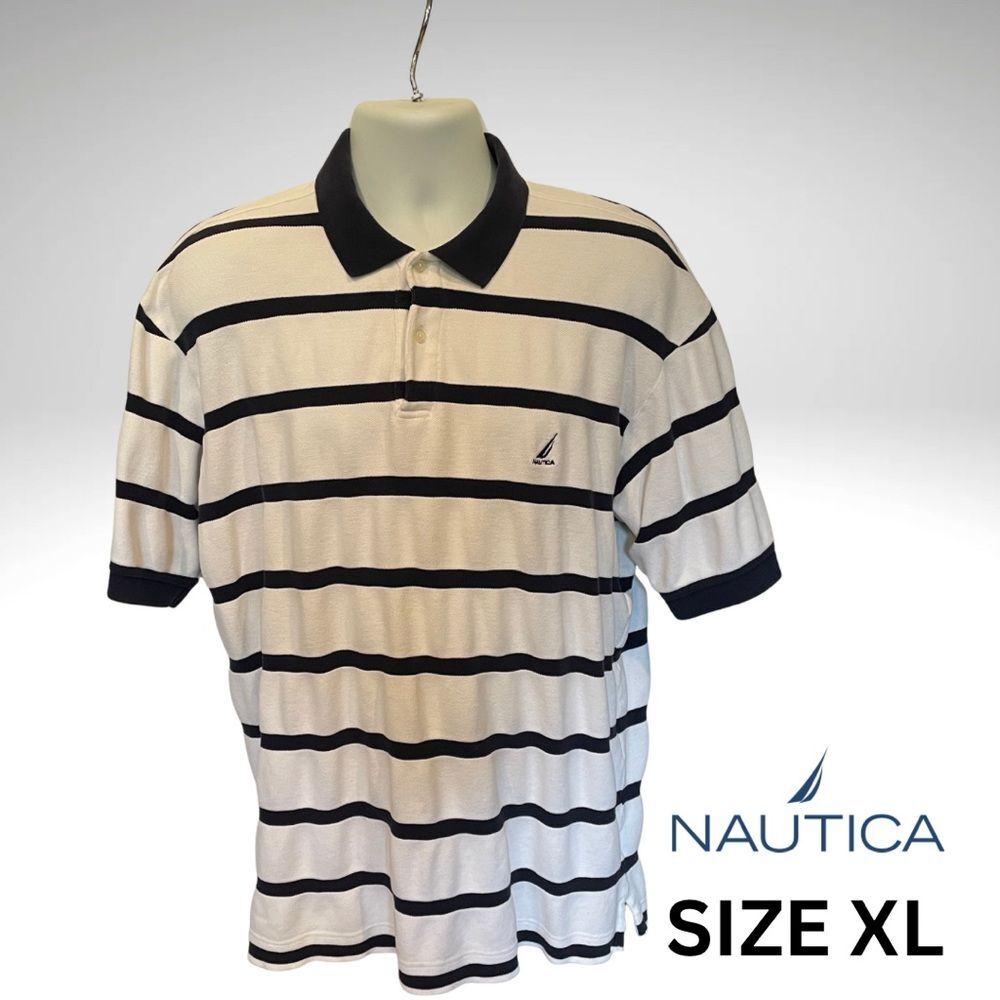 Nautica Men's Striped Polo Shirt - Black and White Size XL